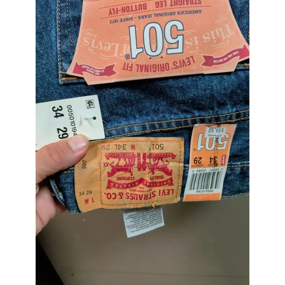 Levi's 501 Original Fit Jeans Men's 34x29 Dark Wash Button Fly 100% Cotton NWT